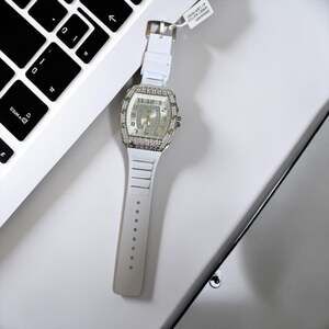 Techno Pavé Iced Out Tonneau Watch White Silicone CZ Bezel NWT Unisex